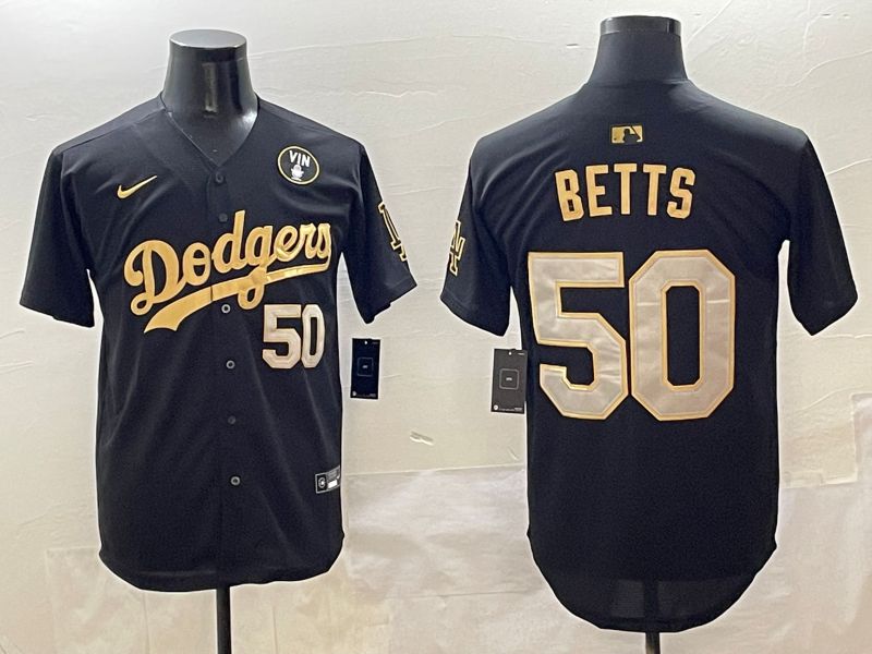 Men Los Angeles Dodgers 50 Betts Black Gold Nike 2025 MLB Jersey style 42610